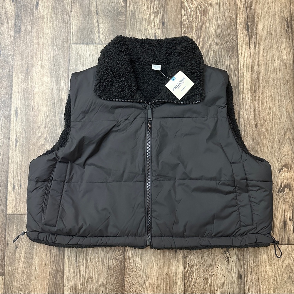 Arizona Jean Reversible Puffer Sherpa Vest Jacket Junior Women’s Sz XXL Black